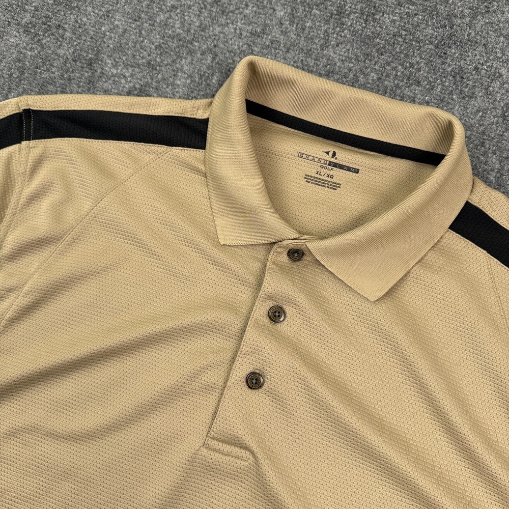 Grand Slam Golf Mens XL Performance Polo Shirt Tan Black Mesh Polyester